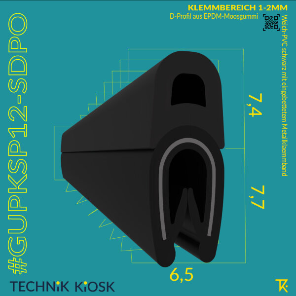 Kantenschutzprofil Klemmbereich 1-2 mm Schw. mit Dichtprofil Oben "DPO"