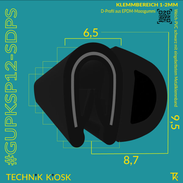 Kantenschutzprofil Klemmbereich 1-2 mm Schw. mit D-profil Seitlich "DPS"