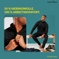 Portwest Shirt aus Merinowolle B184 mit 1/4 Reißverschluss Schwarz