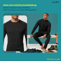 Portwest Merinowolle Shirt Base Layer B183 mit Rundhalsausschnitt Schwarz L