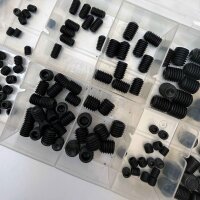 Madenschrauben-Sortiment 160-tlg., Stahl, DIN ISO 913, Regel- und Feingewinde M3–M10, sortiert im Koffer